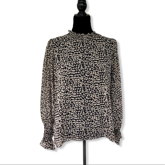 Molly Bracken Tops - Molly Bracken Leopard Ruffle Neck Long Sleeve Top